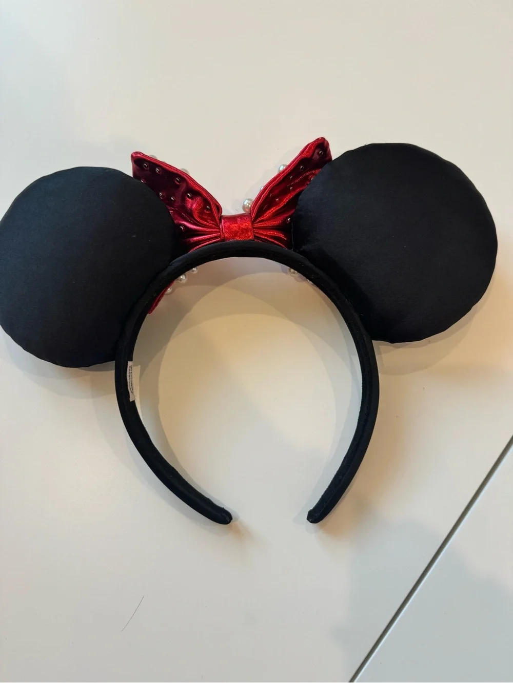 BaubleBar Kids Black Ear Headband with Red Pearl Bow